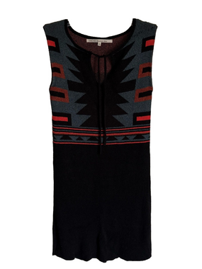 RACHEL Rachel Roy Black Sleeveless Sweater Dress Geometric Aztec Pattern Silk S